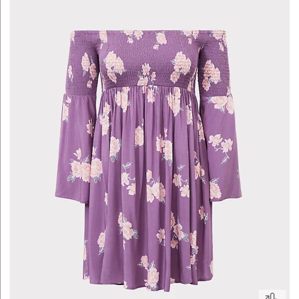 PURPLE FLORAL CHALLIS SMOCKED SKATER DRESS - Picture 4 of 9